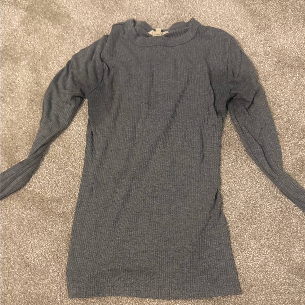 Madewell Charcoal Gray Ribbed Crewneck Knit Top